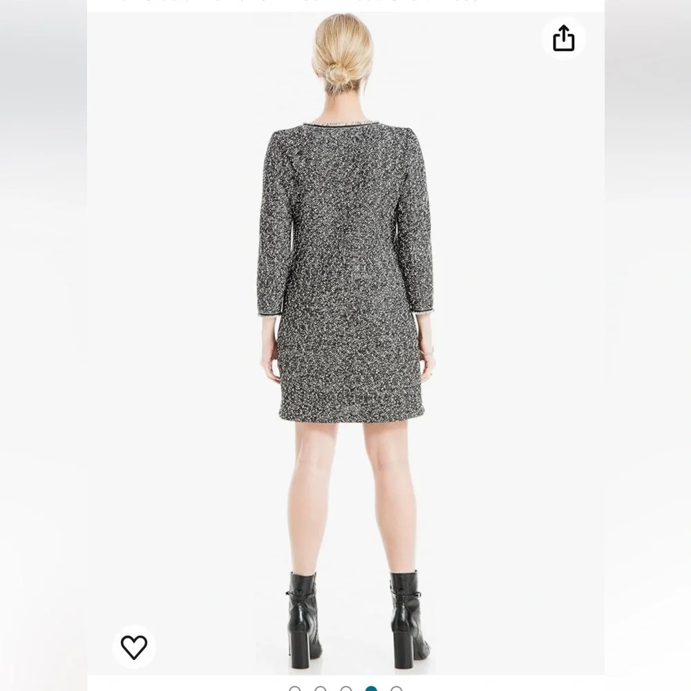 Max Studio Vneck Quarter Sleeve Tweed Boucle Sheath Black White Mini Dress - Picture 3 of 7
